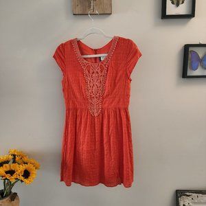 Red Emmelee for F. C. cotton knit dress with lace detail